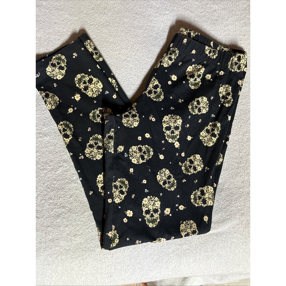 No Boundaries Yellow Flower Skull Print Leggings Medium 7/9